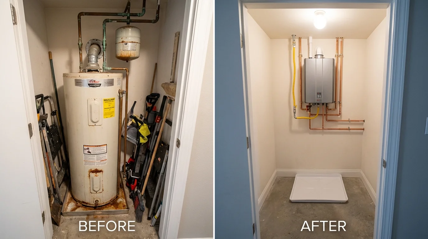 Tank water heater versus wall-mounted tankless unit comparison for Knox, IN homeowners